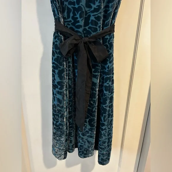 🦚EUC Anthropologie Moulinette Soeurs Silk Blend Burnout Velvet Teal Dress Size 4 - Picture 4 of 9